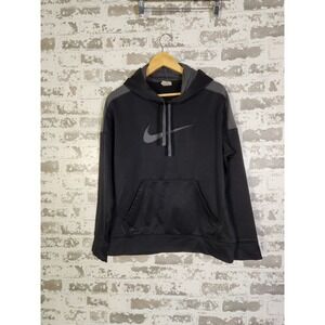 Nike Therma-Fit Hoodie Men's Size M Black Gray Center Swoosh Sweatshirt Pullover